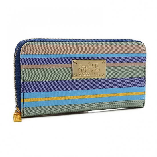 Coach Poppy Striped Large Blue Multi Wallets EVF | Women